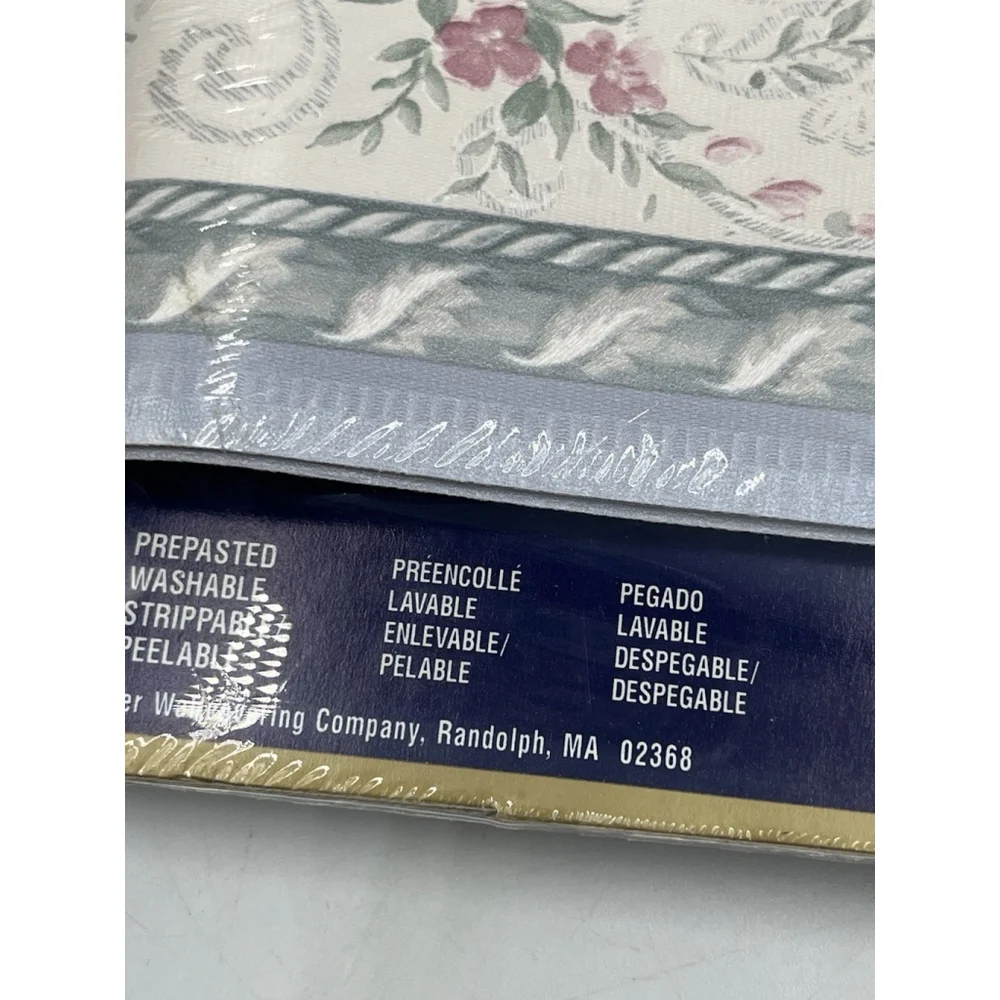 ViNtage Mirage prepasted Wallpaper Border Blue / Pink Flowers 5 yards NEW